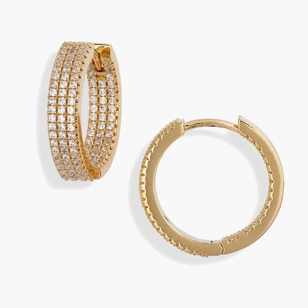 Nordstrom Demi Fine Pavé Huggie Hoops Gold Cubic Zirconia NWT